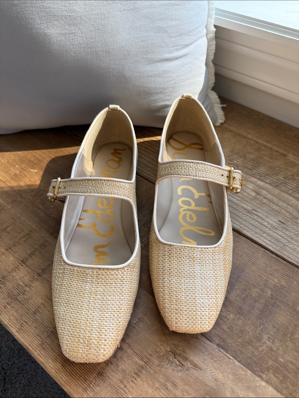 Sam Edelman Michaela Mary Jane Flat Tan Weave Size 9.5